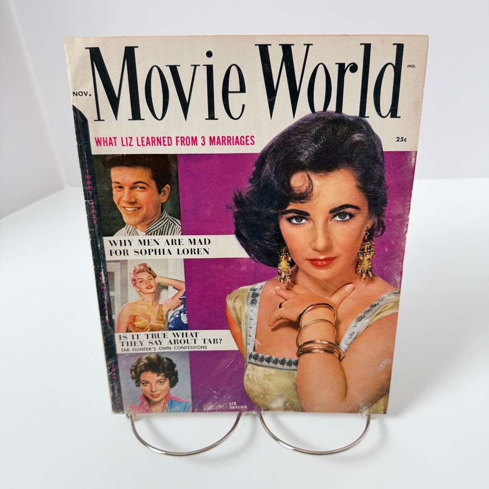 Vintage Movie World Magazine Nov 1957 Elizabeth Taylor Sophia Loren Tab Hunter‎